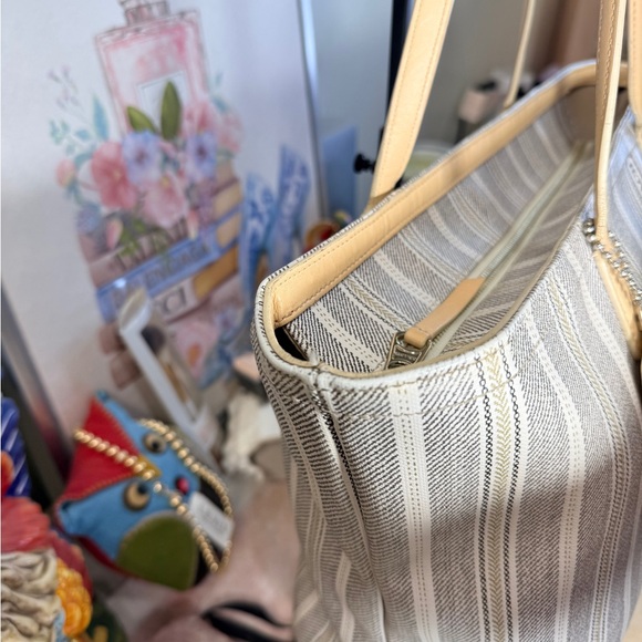 Coach Legacy Weekend Ticking Stripe PVC Zip Top Tote - Picture 12 of 15